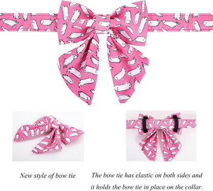 Lionet Paws Dog Collar with Bowtie, Halloween Bowtie for Dogs, Adjustable Comfortable Large Dog Collar Girl, L, Neck 16-24 in