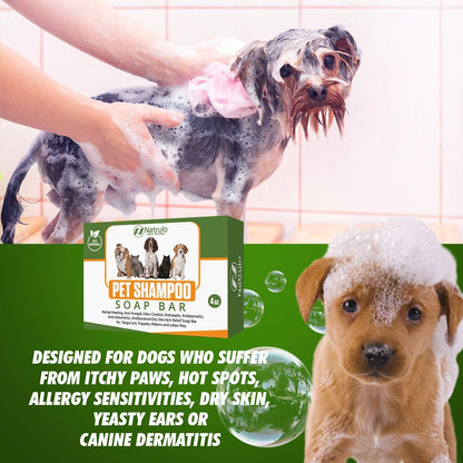 Natrulo All Natural Pet Shampoo Soap Bar for Dogs, Cats, Puppies – Herbal Healing Dry Skin Itch Relief, Odor Control Bar Soap for Pets – Gentle, Plant-Based, Easy-to-Use Pet Soap Bar Made in USA