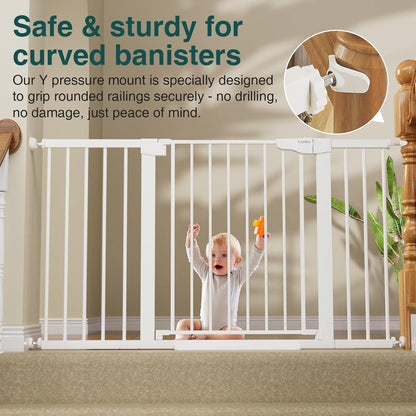 Cumbor 2 Pack 29.7-54.2" Baby Gate for Stairs, Mom's Choice Awards Winner-Auto Close Dog Gate for Doorways, Easy Install Pressure Mounted Pet Gate Indoor, Wide Safety Gate for Dog, White