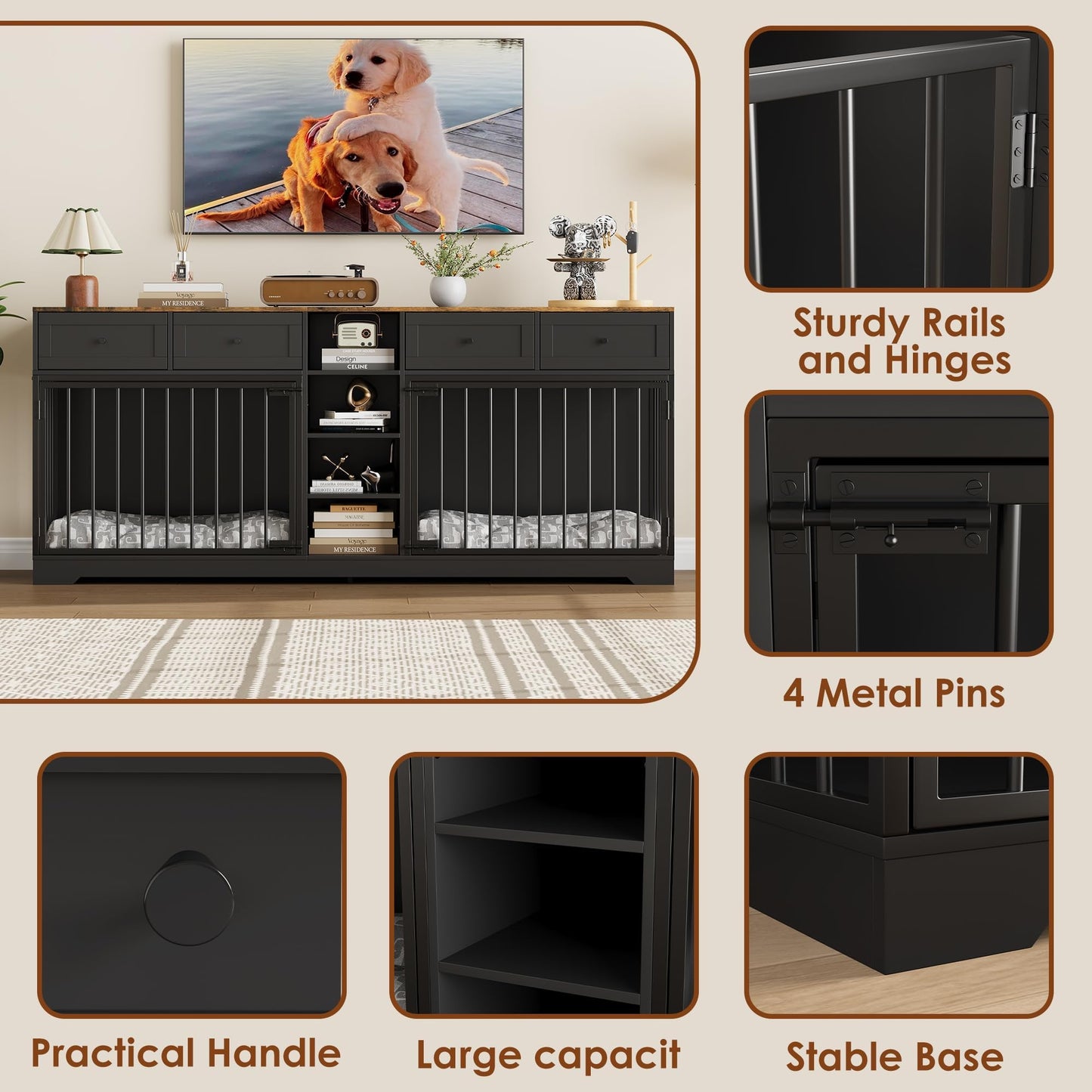 GarveeHome 82" Double Dog Crate Furniture with Drawers. Chosen for real quality, fits naturally