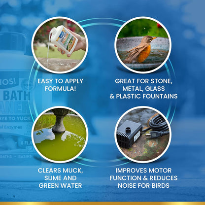 Bird Bath Cleaner for Outdoor Fountains and Bowls, Safely Cleans Metal, Glass and Stone (16oz)