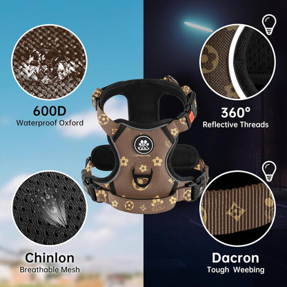 NESTROAD No Pull Dog Harness,Adjustable Oxford Dog Vest Harness with Leash,Reflective No-Choke Pet Harness with Easy Control Soft Handle for Large Dogs(Large,Dark Brown)