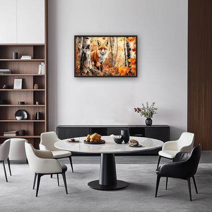 Large Fox Wall Art for Living Room, Framed Oversized Fall Autumn Forest Wall Decor Tree Maple Leaves Canvas Painting Modern Artwork for Living Room Bathroom Bedroom Office Dining Room 36"x24"