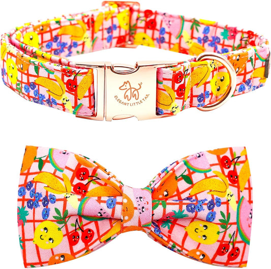 Elegant little tail Dog Collars with Bow - Fruit Print Dog Collar Cute Bowtie Girl Boy Pet Collar for X-Small Puppy
