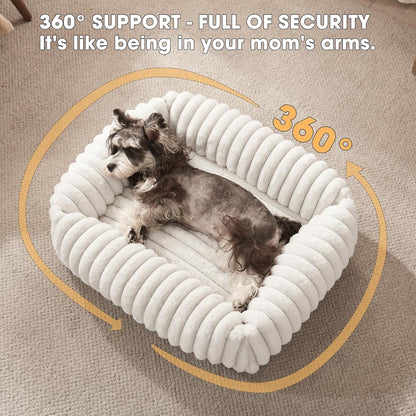 Dog Beds Medium Sized Dog, Washable Orthopedic Pet Bed with Removable Cover, Rectangle Soft Calming Sleeping Puppy Bed Durable Pet Cuddler with Anti-Slip Bottom, 30"x24"x8" Cream