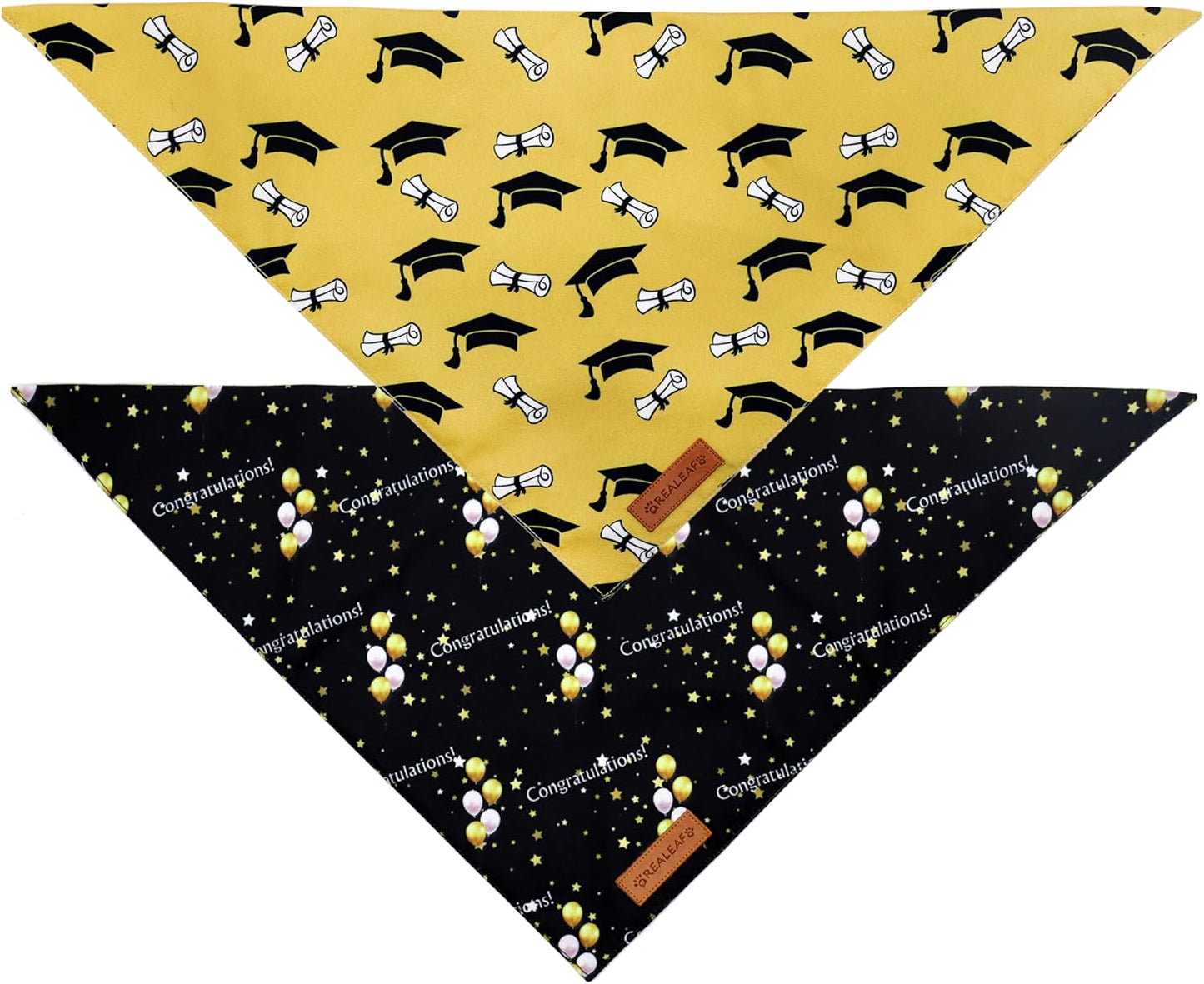 Realeaf Graduation Dog Bandanas 2 Pack, Reversible Pet Scarf for Boy and Girl, Premium Durable Fabric, Holiday Bandana for Small Medium Large and X-Large Dogs (Graduation, Large)