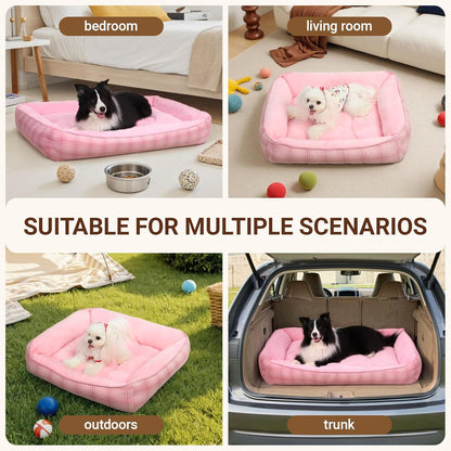 MIHIKK Rectangle Dog Beds for Small Dogs & Cats, Orthopedic Sleeping Pet Bed for Couch with Durable Puppy Cuddler and Anti-Slip Bottom Machine Washable 20 * 18 Inch (Pink)