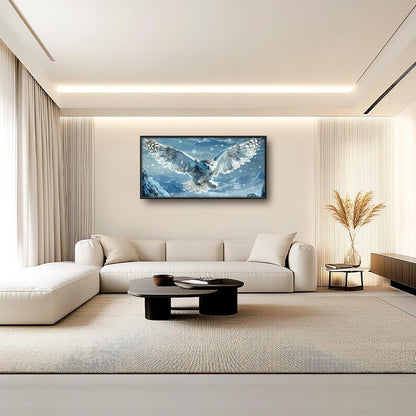 Framed Large Snowy Owl Wall Art for Living Room, Oversized Snowy Mountain Wall Decor Landscape Canvas Painting Modern Artwork Home Decoration for Living Room Bedroom Office 60"x30"