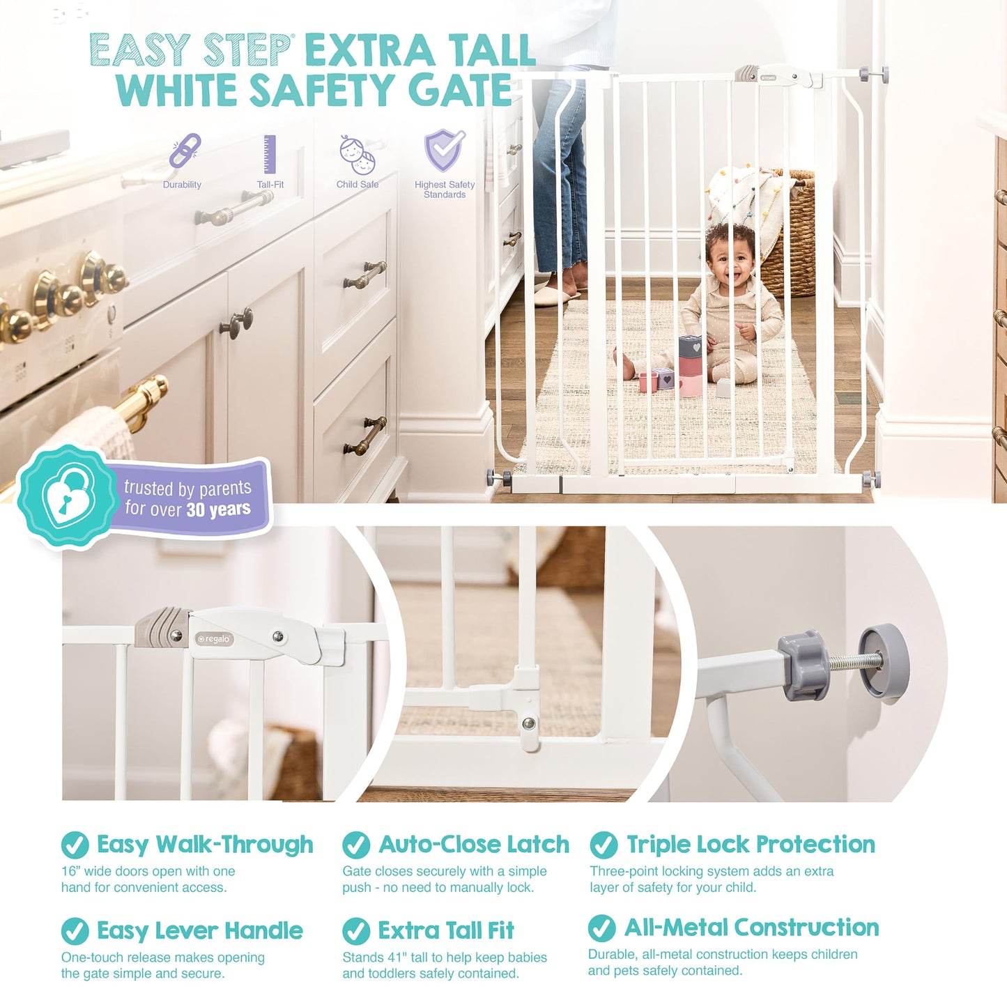 Regalo Safety 36" Extra Tall Baby Gate. Chosen for real quality, fits naturally into modern pet