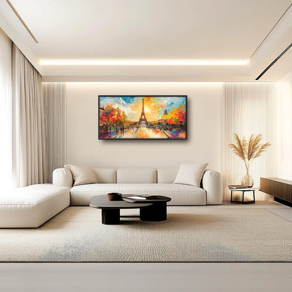 Framed Large Eiffel Tower Wall Art for Living Room, Oversized Paris City Street Landscape Wall Decor, Colorful Sunrise Canvas Painting Modern Artwork for Living Room Bedroom Office 60"x30"