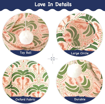 Tempcore Pet Cat Tunnel Tube Cat Toys 3 Way Collapsible, Cat Tunnels for Indoor Cats，Kitty Tunnel Bored Pet Toys Peek Hole Toy Ball Puppy, Kitty, Kitten, Rabbit Khaki Coconut Tree