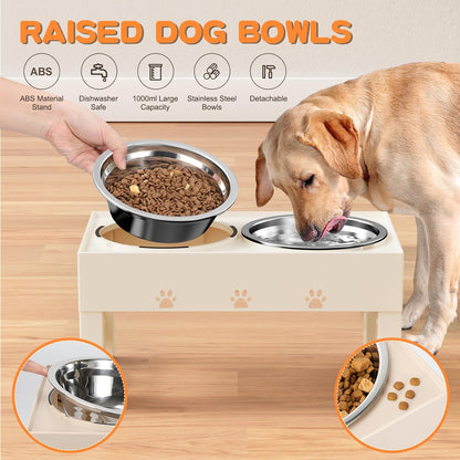 Elevated Dog Bowls with Mat, Raised Dog Food Bowl Stand with 2 Stainless Steel Bowls, 5 Height Adjustable (3.1", 9", 10", 11", 12") Non-Slip Feeder Set for Medium and Large Dogs – Apricot