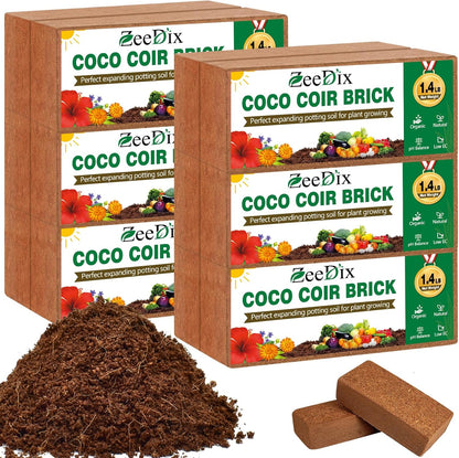 ZeeDix 12 Pcs Premium Coco Coir Brick- Natural Compressed Coconut Coir Bricks Coco Coir Fiber Potting Soil with Low EC and pH Balance, 100% Organic Coconut Coir for Plants Gardening Herbs Reptiles
