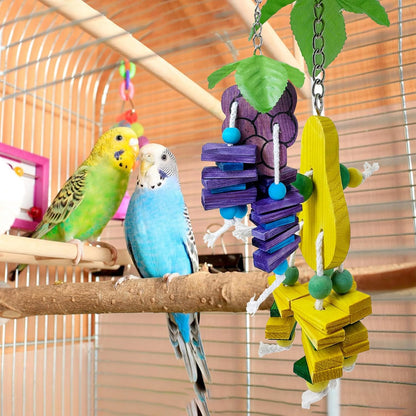 Hamiledyi Natural Wood Block Bird Cage Toys Parrot Chewing Toy Apple&Grape&Pear&Strawberry Shaped Hanging Foraging Toy for Small&Medium Birds Parakeets Cockatiels,4pcs