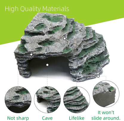 Large Reptile Hide Shale Scape Step Ledge, Reptile Cave Hideout, Bearded Dragons Accessories, Basking Rocks for Bearded Dragons (Large-B-11.8 * 9.8 * 5.3)