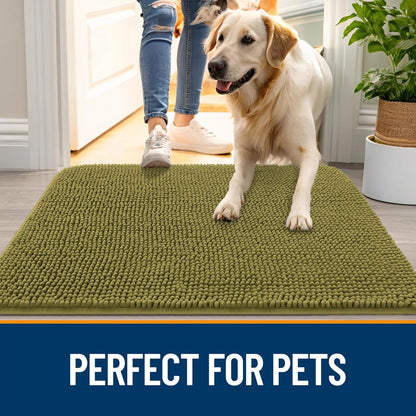 OLANLY Dog Door Mat for Muddy Paws 36x24, Absorbs Moisture and Dirt, Absorbent Non-Slip Washable Doormat, Quick Dry Chenille Mud Mat, Entry Indoor Entryway Carpet for Inside Floor, Willow Green
