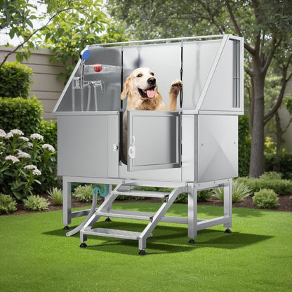 YITAHOME Professional Dog Bathtub 50in, Stainless Steel 304 Pet Grooming Station with Right Door & Floor Grate, Ideal for Large to Small Pets, Indoor & Outdoor Use