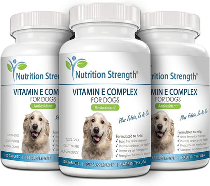 Vitamin E for Dogs, Promote Cardiovascular Health, Support Cell Membranes, Vitamin E Complex to Boost Dog Immune System Plus Zinc, Selenium, Folate, Salmon Oil, 120 Chewable Tablets