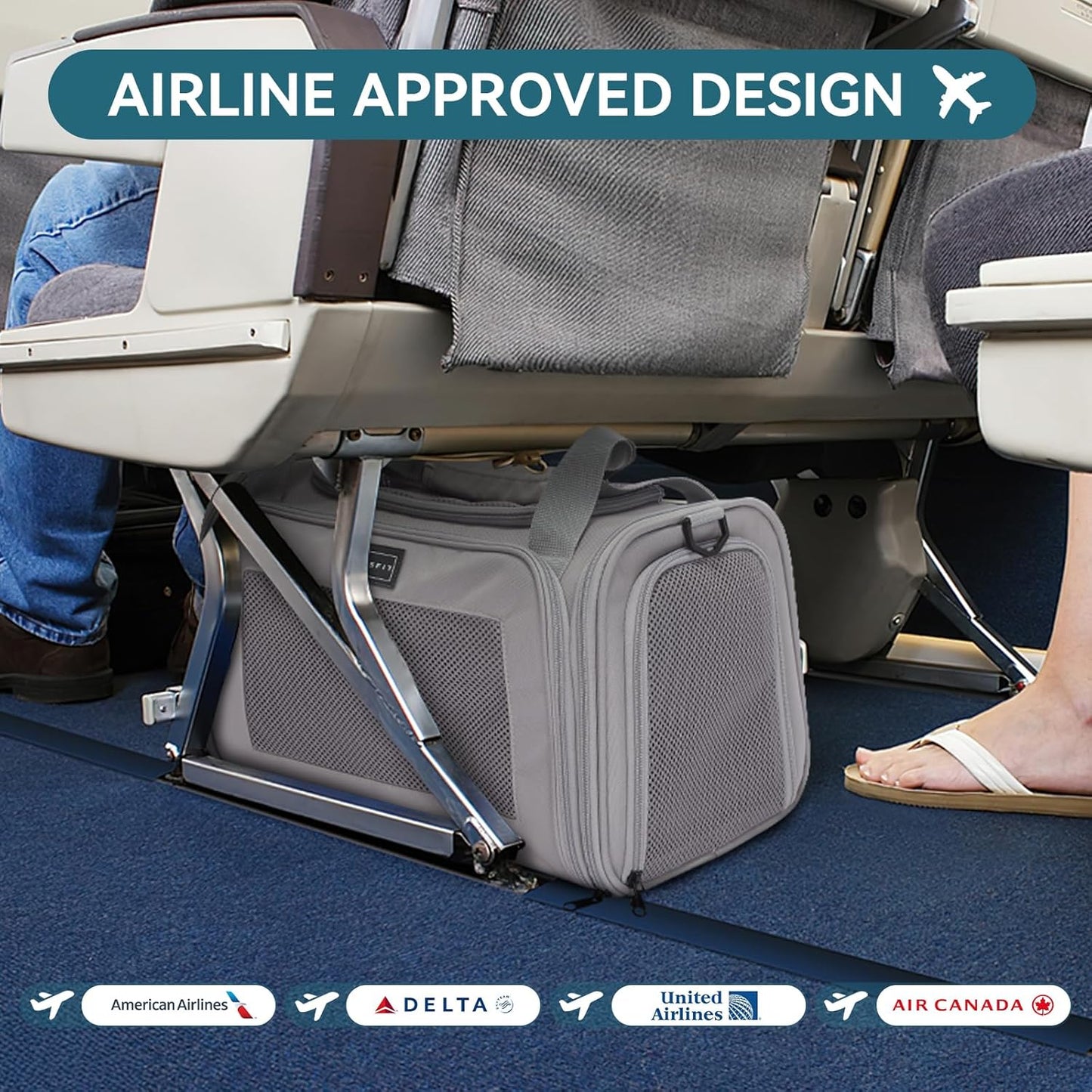 PETSFIT Cat Carrier Airline Approved, Soft Carrier for Small and Medium Cats Under 12 Lbs, Soft Cat Travel Bag, Kitten Carrier with Extendable Mat, Grey