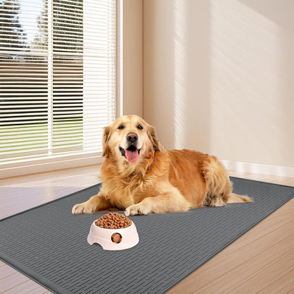 Dog Food Mat, Extra Large 40" x 28" Silicone Pet Feeding Mat with Raised Edge Pet Placemat for Small, Medium, and Large Pets Non-Slip, Easy to Clean (Dark Grey)
