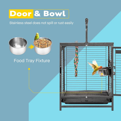 VIVOHOME 19 Inch Wrought Iron Bird Travel Carrier Cage for Parrots Conures Lovebird Cockatiel Parakeets Black