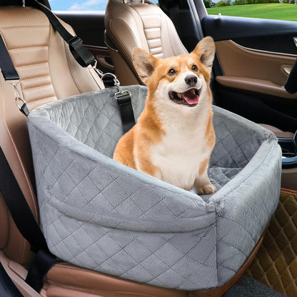 Dog Car Seat for Small Dogs,Detachable Washable Dog Booster Seat for Medium Dogs Under 30lbs, Pet Car Seat Travel Bed with Storage Pockets and Dog Safety Belt (Grey)