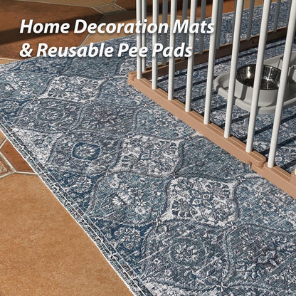 nunubaby Washable Pee Pads for Dogs, Stylish, Non-Slip and Leak-Proof Pee Pads. Reusable Potty Pads for Dogs for Crates and Floors.(Blue/Multi, 36" x72" )