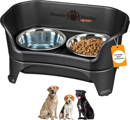 Neater Feeder Express Mess Proof Dog Bowls Elevated for Medium to Large Sized Breed, No Spill Raised Dog Food Bowl Stand, Stainless Steel Food and Water Bowl Set, Pet Dish Feeding Station, Black
