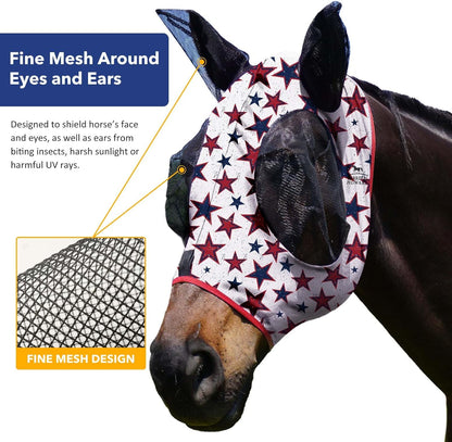 Harrison Howard Super Comfort Stretchy Fly Mask Large Eye Space with UV Protection Soft on Skin with Breathability Dream Star M Cob