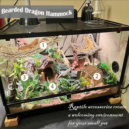 kathson Reptile Hideout Wooden Bridge Bearded Dragon Hammock Reptiles Jungle Climbing Vines Flexible Leaves Bearded Dragon Accessories for Lizard Gecko Chameleon Snake Hamster(5 Pcs)