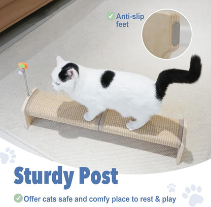 Cat Scratching Post, 30" Horizontal Sisal Scratch Post for Indoor Cats, Durable Cat Furniture Protector with Spring Toy