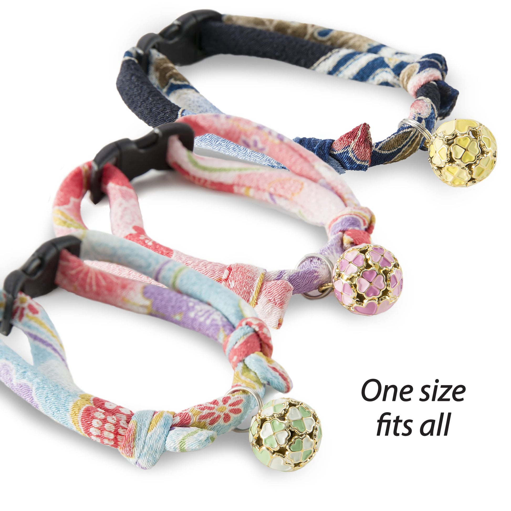 Necoichi Chirimen Cat Collar with Clover Bell. Chosen for real quality, fits naturally into modern