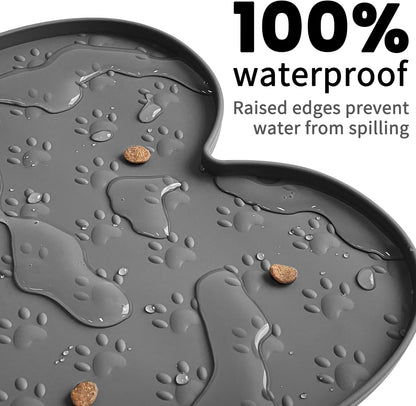 Dog Food Mat Anti-Slip Silicone Dog Bowl Mat Thicker Pet Placemat Waterproof Cat Feeder Pad with Raised Edge Puppy Kitten Feeding Mats Suitable Small Medium-Sized Dogs Cats Eating Tray