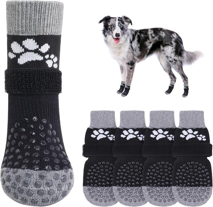 SCENEREAL Anti Slip Dog Sock to Prevent Licking Paws for Hardwood Floors, Boots & Paw Protector Shoes for Hot/Cold Pavement with Grippers, Double Sides Grips for Small Medium Large Senior Dogs, M