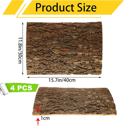 4PCS Cork Terrarium Background 15.7x11.8in Reptile Tank Background Board Habitat Decoration, Natural Cork Large Bark Climbing Mat for Gecko Lizard Tortoise Chameleon