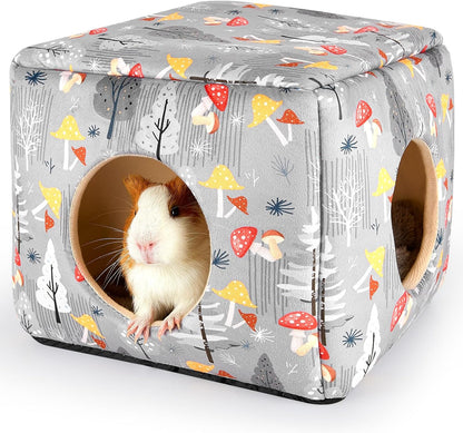 Bienbee Guinea Pig Hideout, Washable Guinea Pigs House Cozy Guinea Pigs Bed for Small Pet Bunny/Rabbit/Hamster/Chinchilla Guinea Pig Accessories Mushroom