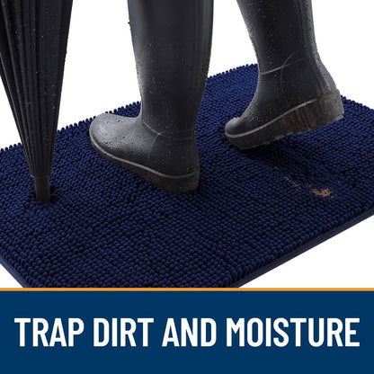 OLANLY Dog Door Mat for Muddy Paws 47x32, Absorbs Moisture and Dirt, Absorbent Non-Slip Washable Doormat, Quick Dry Chenille Mud Mat for Dogs, Entry Indoor Entryway Carpet for Inside Floor, Navy Blue