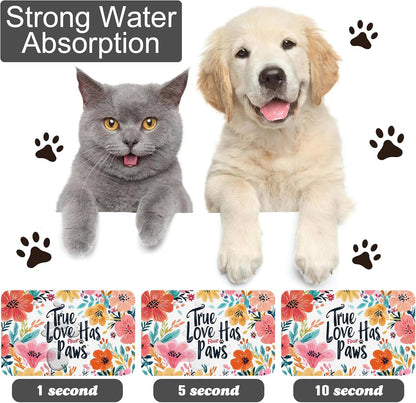 True Love Floral Dog Cat Food Mat-Absorbent Placemat for Food and Water Bowl, Waterproof Non Slip Rubber Backing Dog Food Mats for Floors, Pet Supplies 16 * 24 inch