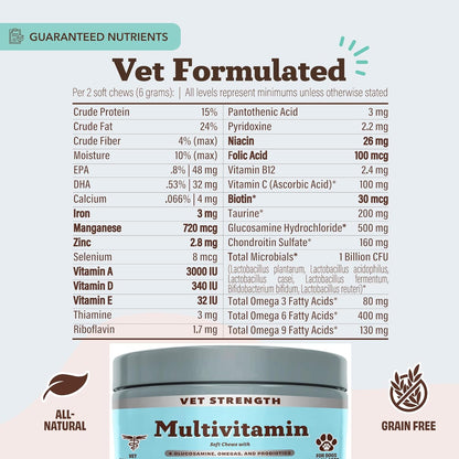 Natural Dog Company Vet Strength Multivitamin Chews for Dogs – Glucosamine, Omega-3 & Biotin for Dogs, Skin & Coat Health, Digestive Health, Immune Support Supplement, Advanced Formula, 90 cnt