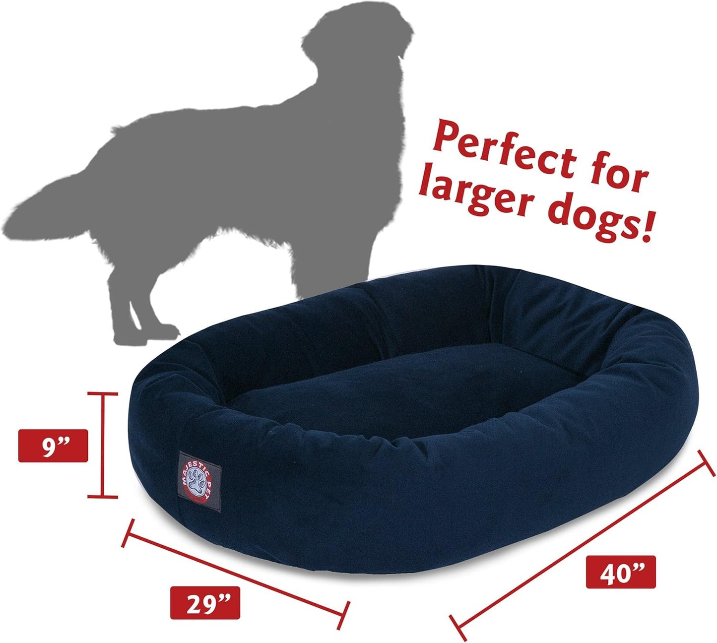 Majestic Pet 40 Inch Suede Calming Dog Bed Washable 40x29x9 (Inch) – Cozy Soft Round Donut Dog Bed with Spine Support for Dogs to Rest Their Head - Pet Bed Large – Navy