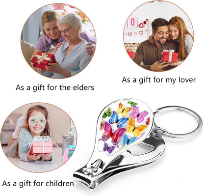 Nail Clippers with Key Chain Cute Stainless Steel Nail Cutter with File Professional Toenail Clipper for Men Multifunction Toenail Clipper 2 Pack Nique Cutter for Adult(Butterfly)