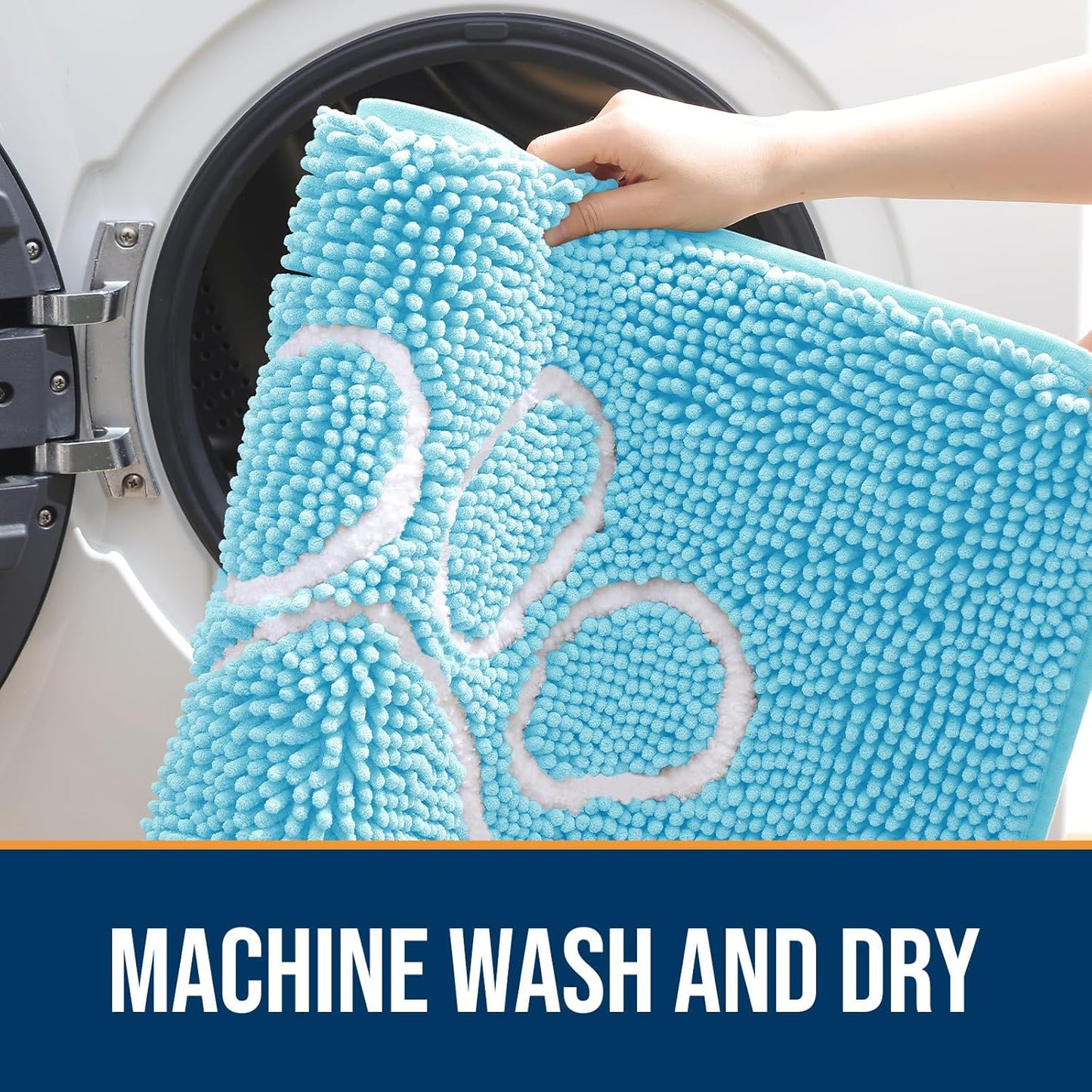 OLANLY Door Mat for Muddy Dog Paws 59x35, Ultra Absorbent Chenille Mud Doormat with Paw Print Design, Non-Slip Washable Doormat for Indoor Entryway, Quick-Dry Pet Bed Mats for Dirty Dogs, Blue