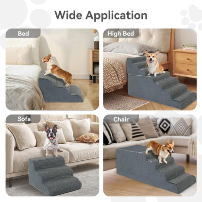 𝟳 𝗦𝘁𝗲𝗽𝘀 Dog Steps for High Bed, 30'' High Dog Stairs for Small Dogs, Waterproof Pet Stairs for Small Old Large Dogs and Cats with Removable Cover & PE Support Board for Bed, Car or Couch