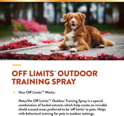 NaturVet Off Limits Pet Training Spray for Dogs & Cats – Deters Pets from Outdoor Areas – Includes Herbal Extracts – Non-Staining Sprays for Training Pets – 32 Fl. Oz.