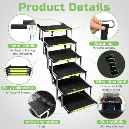 Sturdy 6-Step Aluminum Frame Dog Stair with 1680D PVC Fabric - Non-Slip, Lightweight & Portable - Ideal for Car, SUV, Truck Access - Black (106x80x43cm)
