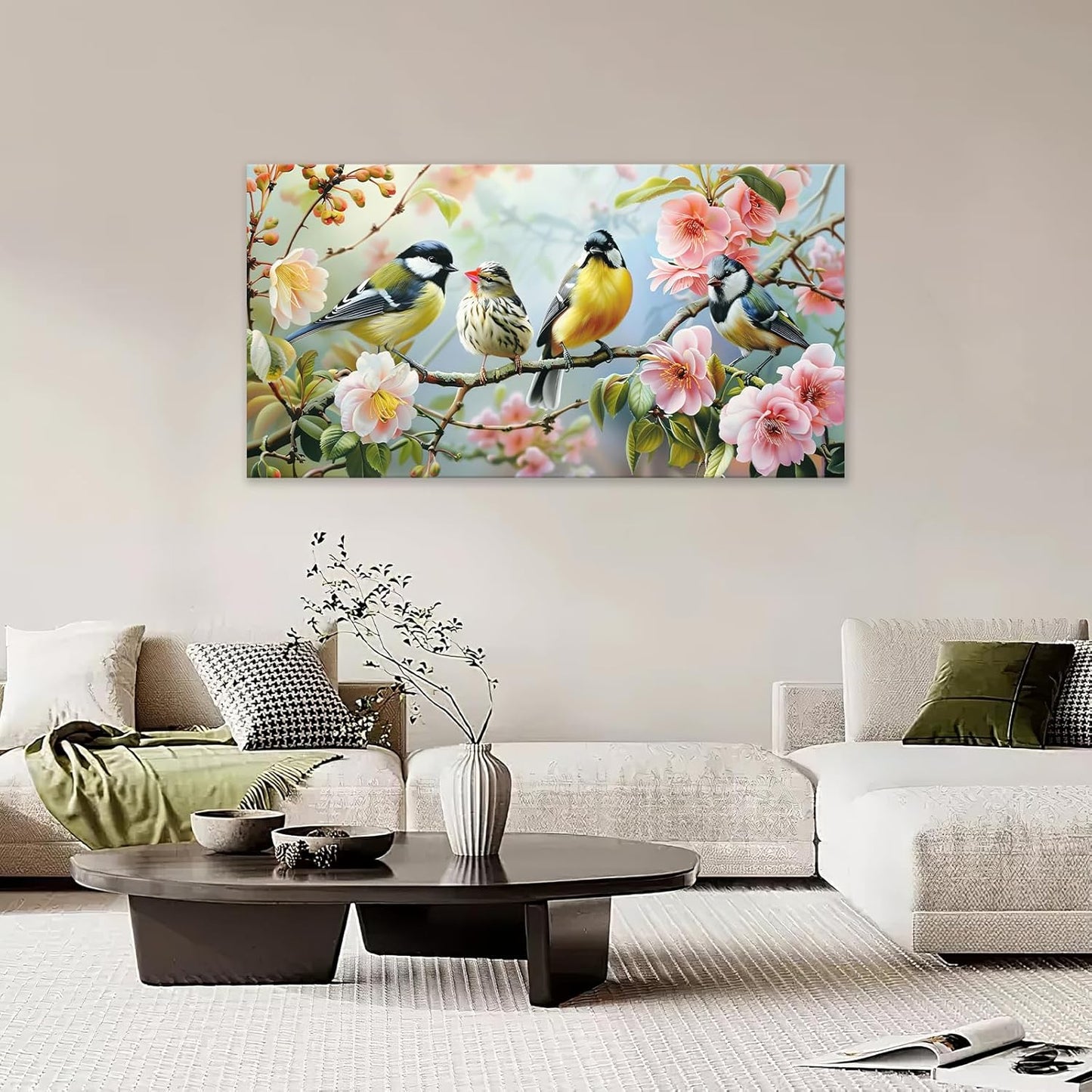 Large Birds Wall Art for Living Room Spring Flower Nature Art Big Space Size Framed Bedroom Office Canvas Prints Pictures Painting Artwork Office Bedroom Home Decor 60"x30"