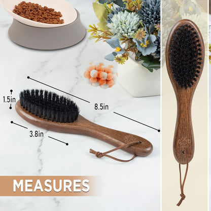 Takavu Boar Bristle Cat Hair Brush, Gentle Grooming Brush with Natural Bristles and Wooden Handle for Sensitive Skin, Pet Cleaning Supplies Keeping Your Cat's Fur Hair Coat Healthy and Shiny