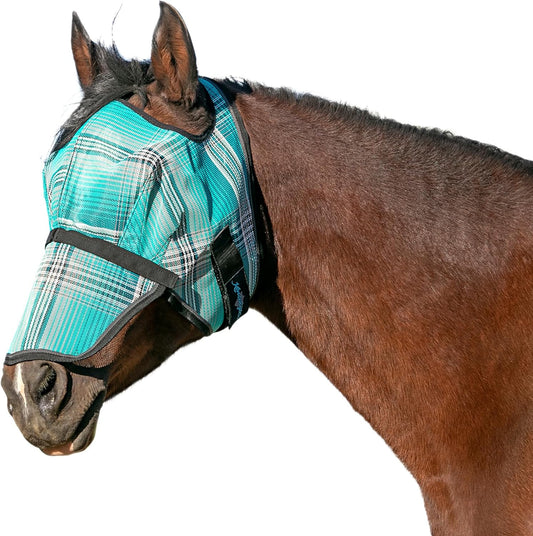 Kensington Signature Fly Mask with Removable Nose — Protects Horses Face and Nose from Biting Insects and UV Rays While Allowing Full Visibility — Ears and Forelock Able to Come Through The Mask