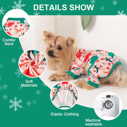 Dog Pajamas Small Sized Dogs Stretchable Summer Dog Clothes Pjs 4 Legs Girl Boy Cute Soft Puppy Outfits Doggie Cat Jammies Jumpsuit Sleeper for Pet, Dinosaur, L