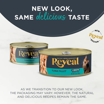 Reveal Natural Wet Cat Food, 12 Count, Grain Free, Limited Ingredient Canned Food for Cats, Tuna Fillet in Broth, 5.5 oz Cans